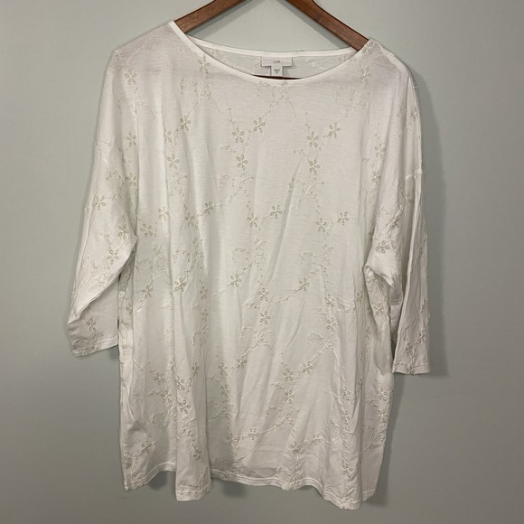 J. Jill Tops - J Jill Top Sz XL White Embroidered Blouse Round Neck 3/4 Sleeve Cottagecore‎